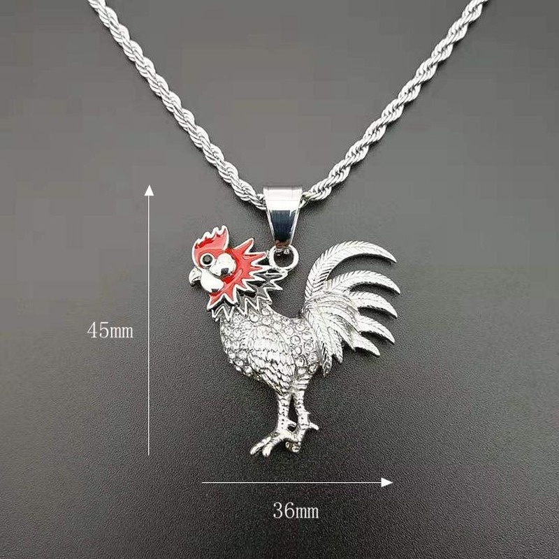 Kalung Liontin 12 Zodiak Ayam Lapis Emas Bahan Titanium Steel Aksen Berlian Gaya Hip hop Eropa Amerika