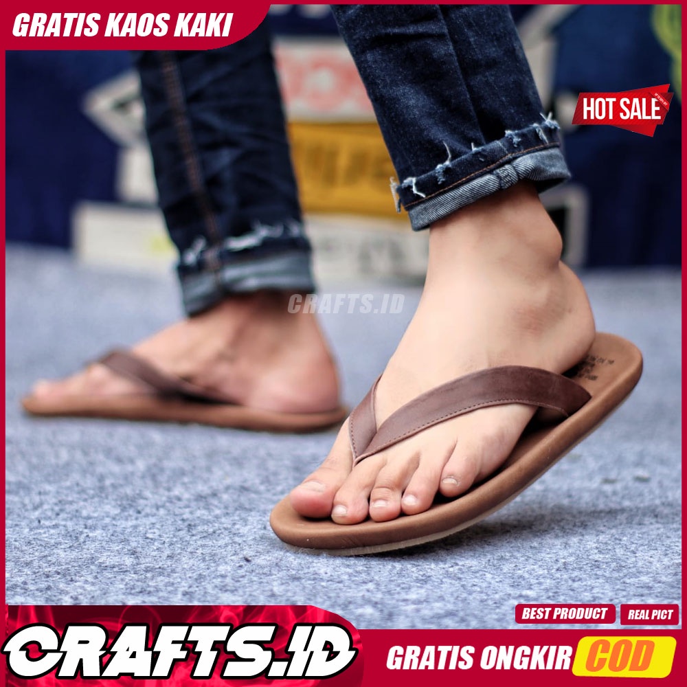 CRAFTS x WALLET Sandal Kulit Asli Sendal Pria Original Sendal Santai