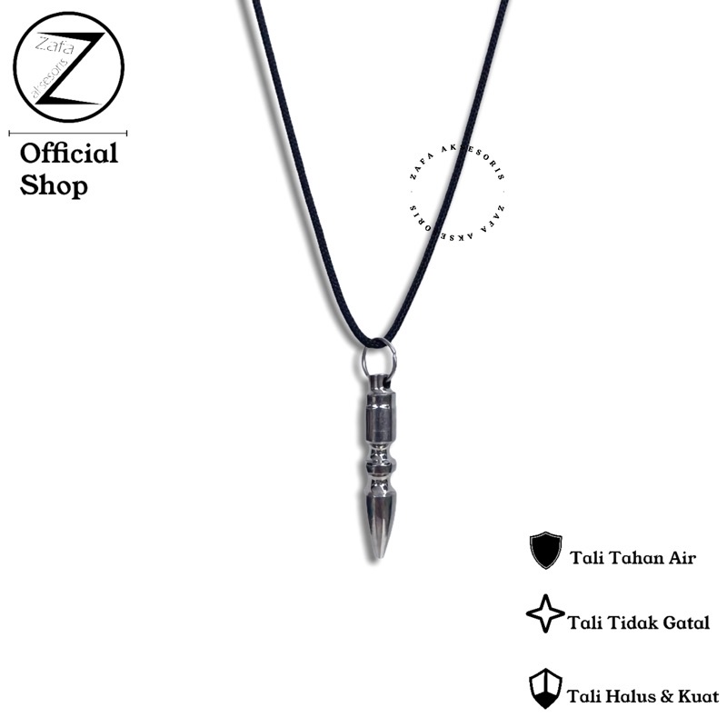 Zafa Kalung pria cowok keren stainless steel anti karat tali hitam liontin peluru - Slir Gun