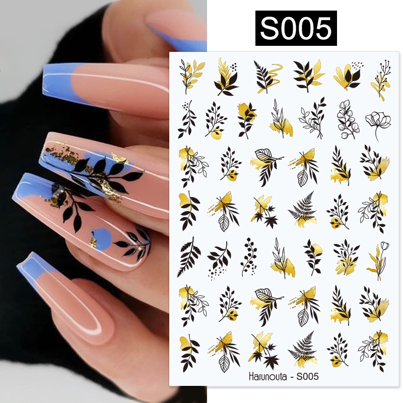 Harunouta 1 Lembar Stiker Kuku 3D Motif Hati / Daun Warna Ungu Untuk Dekorasi Nail Art DIY