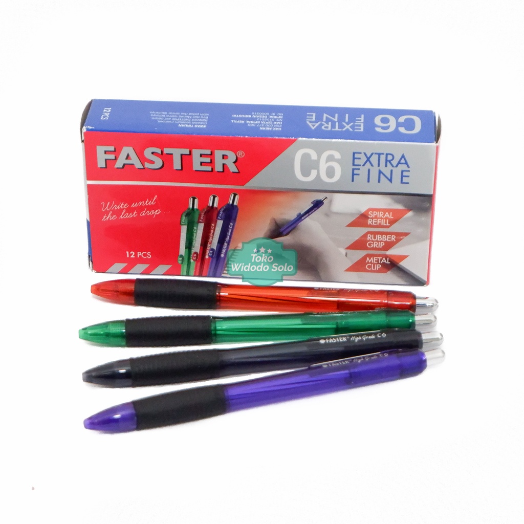 

1 LUSIN Pulpen Faster C6 Hitam Bolpoin Ballpoint Extra Fine - 1 Pack Isi 12 Buah