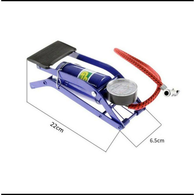 Pompa angin injak kaki ban sepeda motor dan mobil pompa emergency darurat dengan pengukur tekanan analog