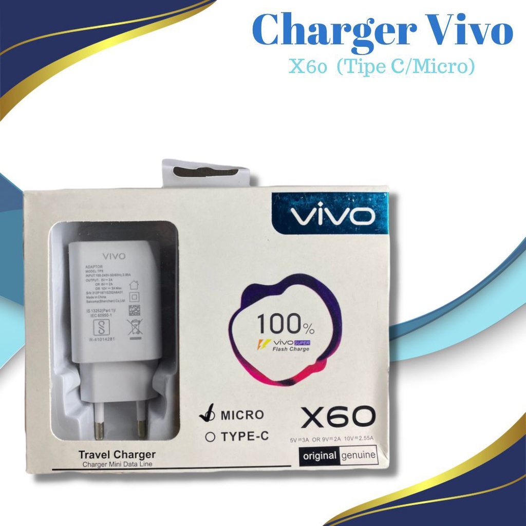 Charger Chasan Casan Vivo X60 / X70 10 Watt or 18 Watt up to 30 Watt (2A/3A) Qualcomm Quick Charger Tipe C/Micro