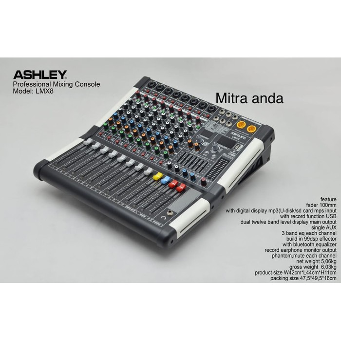 MIXER ASHLEY LMX8 8 CHANNEL FULL MONO (USB, BLUETOOTH) ORIGINAL