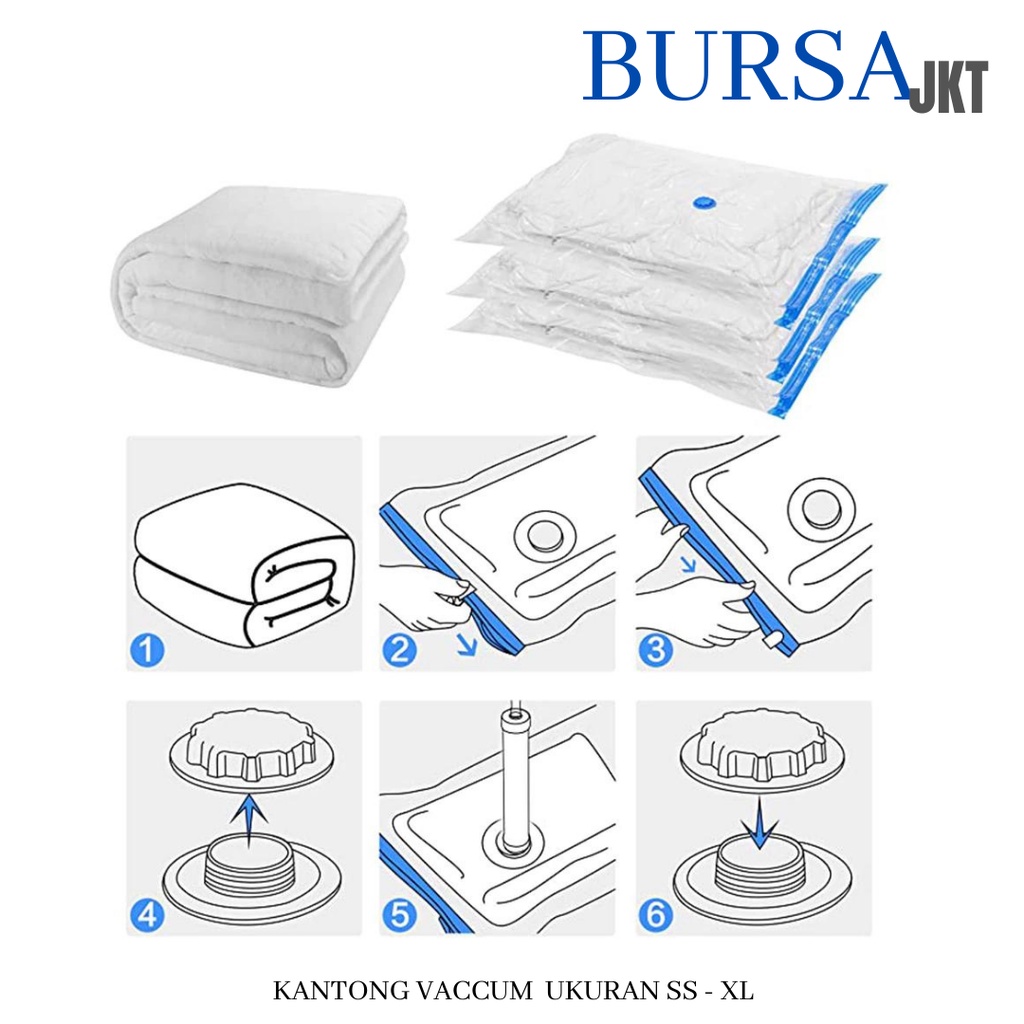 VACUM PLASTIK KOMPRESI VACUUM PLASTIC BAG TRAVEL BAJU BEDCOVER L 100 X 70 CM