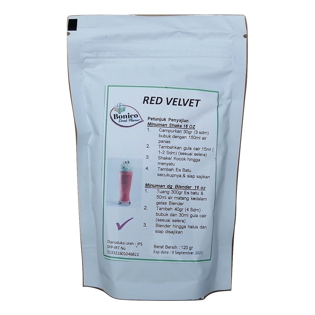 

BONICO RED VELVET powder 120gr Bubuk minuman drink powder Ice blend milk shake bit