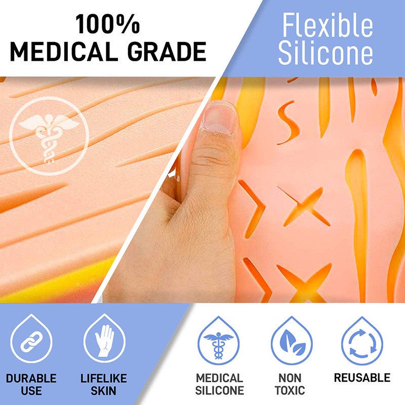 Suture Pad 3 Layer Model Kulit Silikon Pad Sutura Latih Jahit Luka Medis Suture Hecting Medical Kit Practice Skin