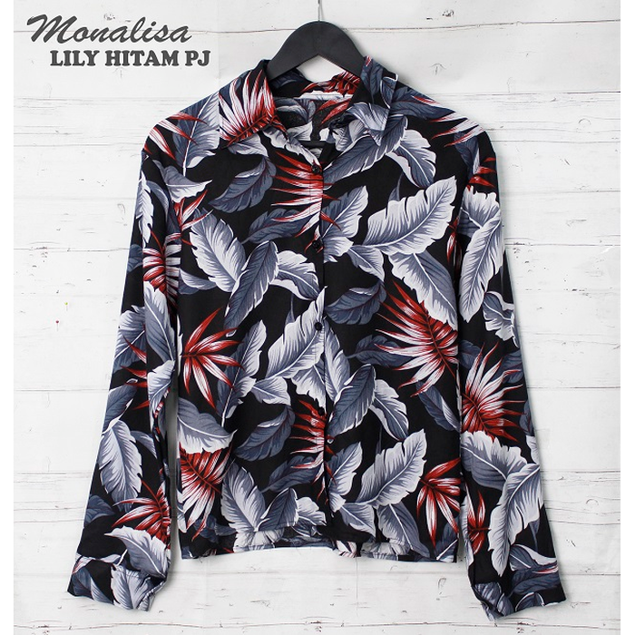 MONALISA LILY BAJU KEMEJA HAWAI WANITA DEWASA BAJU LENGAN PANJANG CEWE - RR