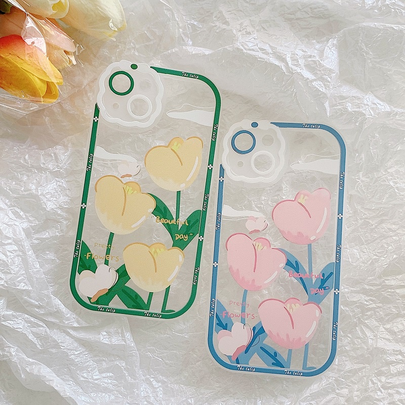 Case Pelindung Kamera Transparan Anti Jatuh Motif Bunga Untuk iPhone 11 12 13 Pro MAX X XR XS MAX