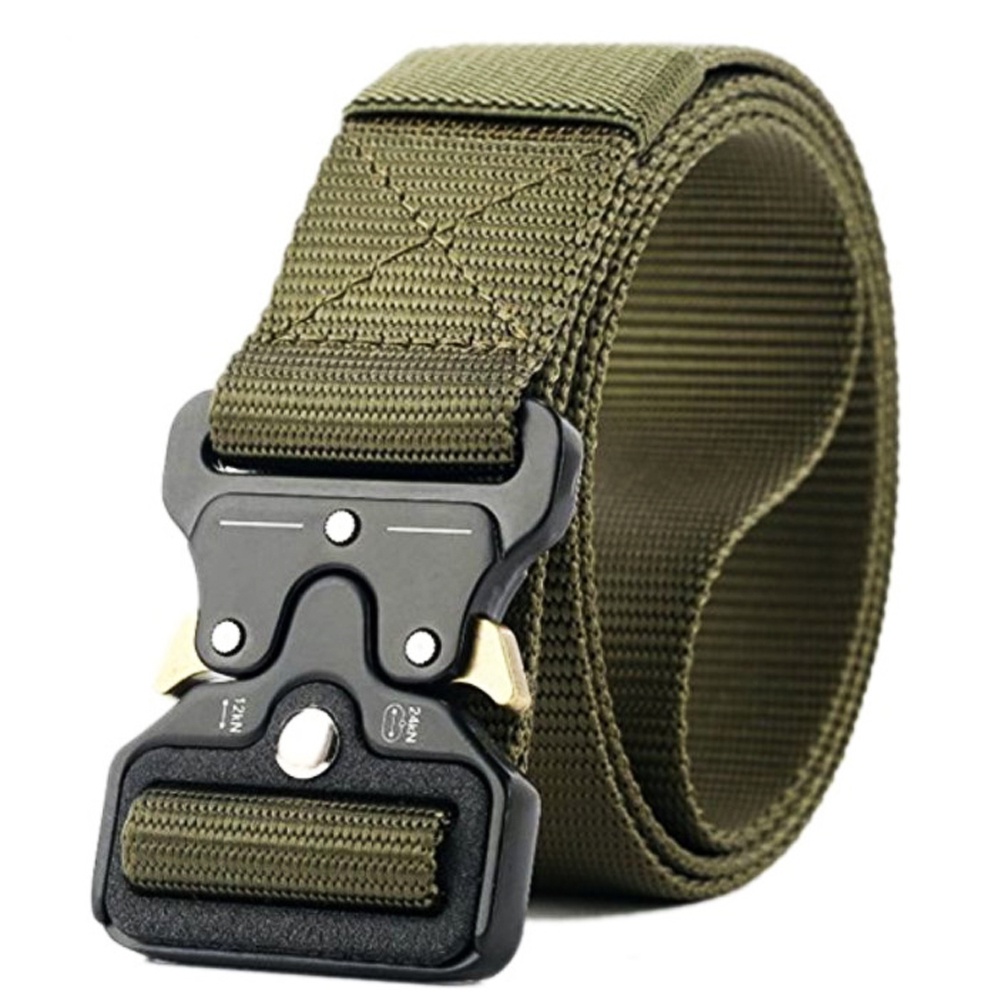 Ikat Pinggang tactical Army Panjang 120cm Gesper Kepala Besi Anti Karat Ikat Pinggang Tentara Gesper Import - Black