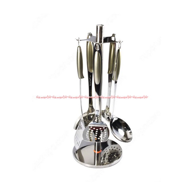 Krischef 5Pcs Kitchen Utensils Rotaring Stand Alat Centong 1Set Gantungan