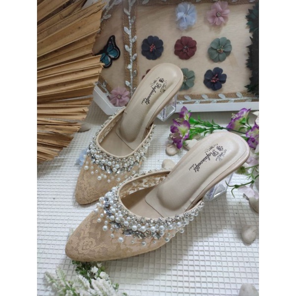 rafaizoutfit syantika sepatu wanita Hells tinggi 7cm.kaca warna cream