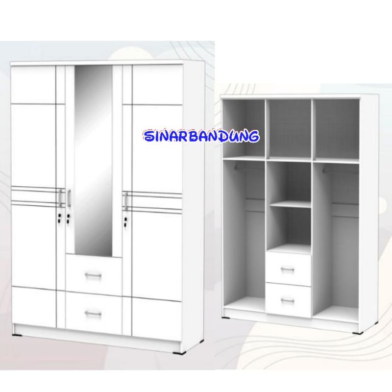 RB LEMARI PAKAIAN PUTIH 3 PINTU / LEMARI PUTIH MINIMALIS