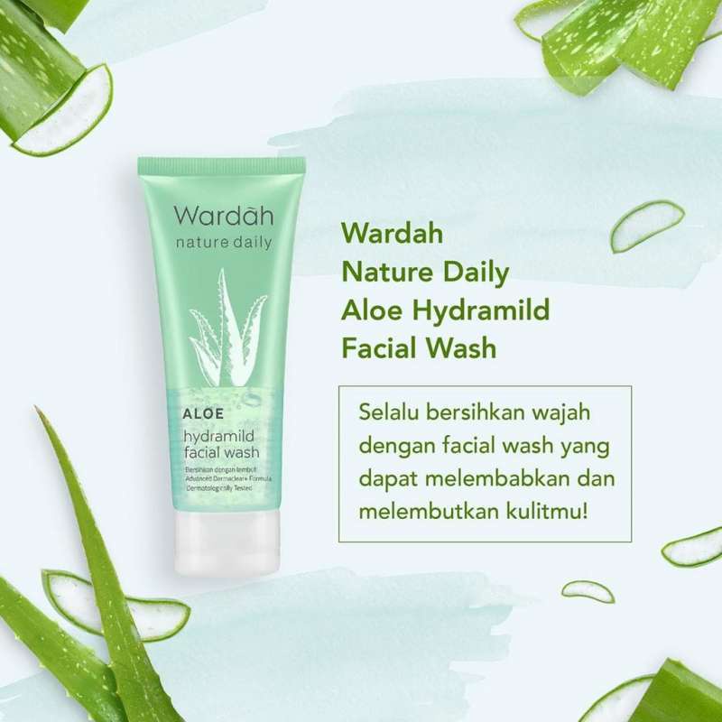 Facial Wash Wardah Nature Daily Aloe Hydramild 100 ml / 60 ml- Gel pembersih wajah yang melembabkan - Sabun Cuci Muka Sabun Pembersih Pencuci Wajah Foam Cleanser Pemcuci