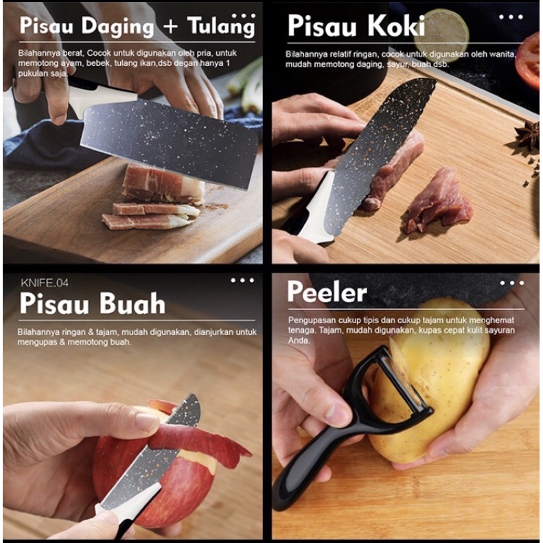 Pisau Dapur &amp; Peeler Set 5in1 Non Stick Knife Set