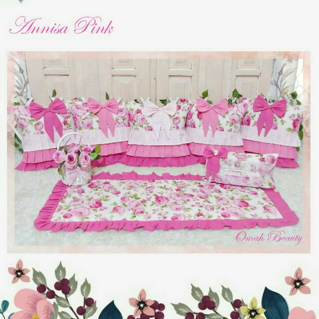 READY STOCK Home Set ruang tamu Annisa Pink/Bunga Shabby Shabbychic/sarung bantal sofa kursi/homeset