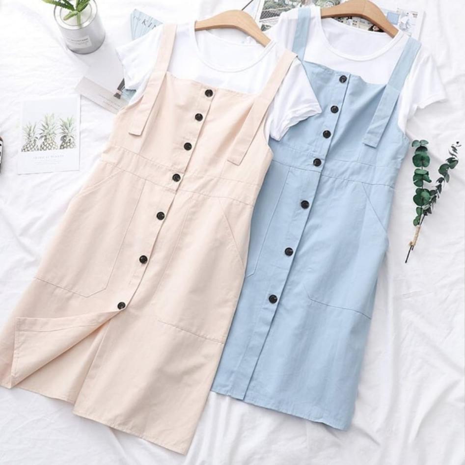 Terbagus.. Overall Jeans Stretch / Rok Kodok Pendek / Depan Kancing / Kantong Rumbai