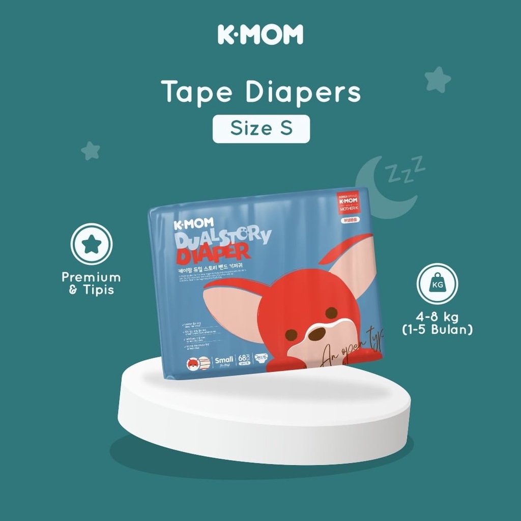 Mother-K K-Mom Dual Story Diaper Small (S) 68pcs Diapers Tape Popok Perekat Bayi dan Anak