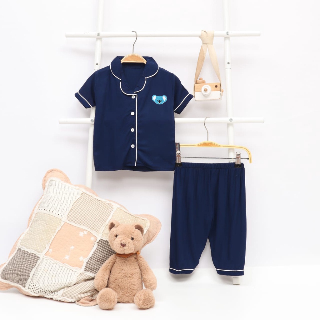 VS - Set Piyama Baju Tidur Anak Bahan Embos Usia 1-7th / Setelan Pajamas Anak Patch Karakter