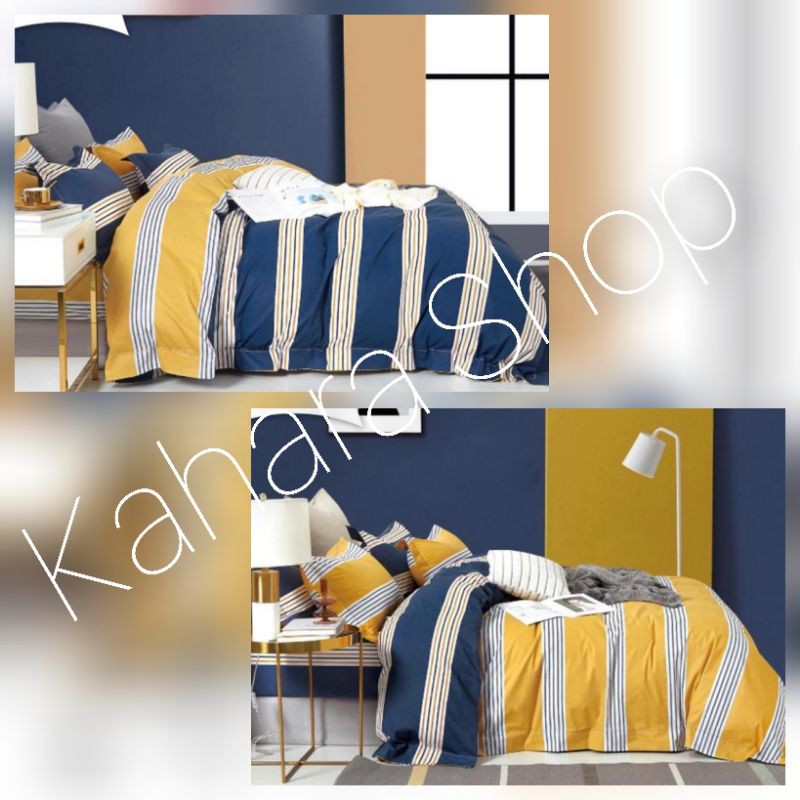 Bed Cover set King Size ADINTA BLUE / YELLOW bahan Esra