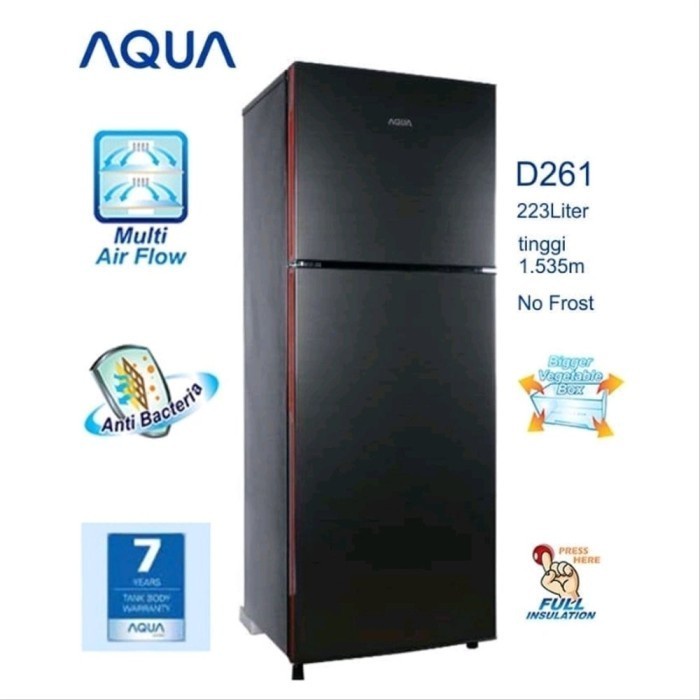 KULKAS 2 PINTU AQUA JAPAN AQRD261 DARK SILVER / AQR-D261DS GARANSI