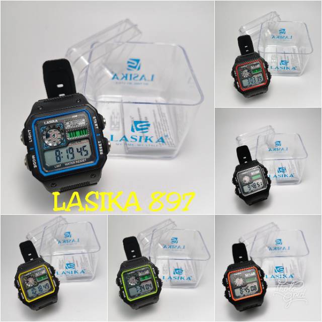 Jam tangan digital model segi petak Sporty water Resist Lasika 897