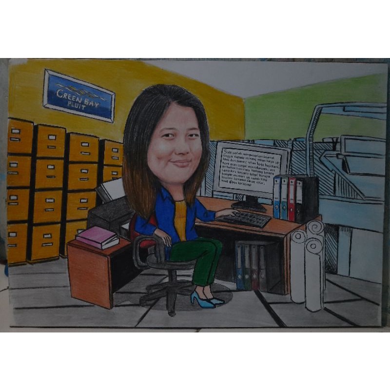 lukisan karikatur 1 wajah uk.A3 + free bingkai