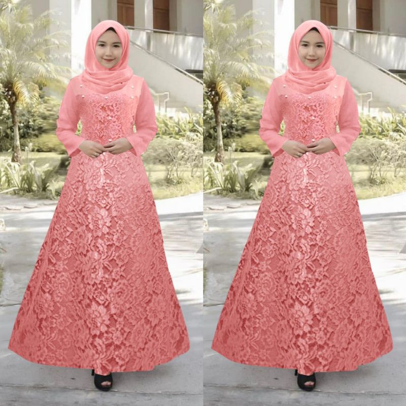 BAJU MAXI MAXY DRESS GAMIS WANITA PEREMPUAN MUSLIM BRUKAT BROKAT BUNGA IMPORT PREMIUM PESTA KONDANGA
