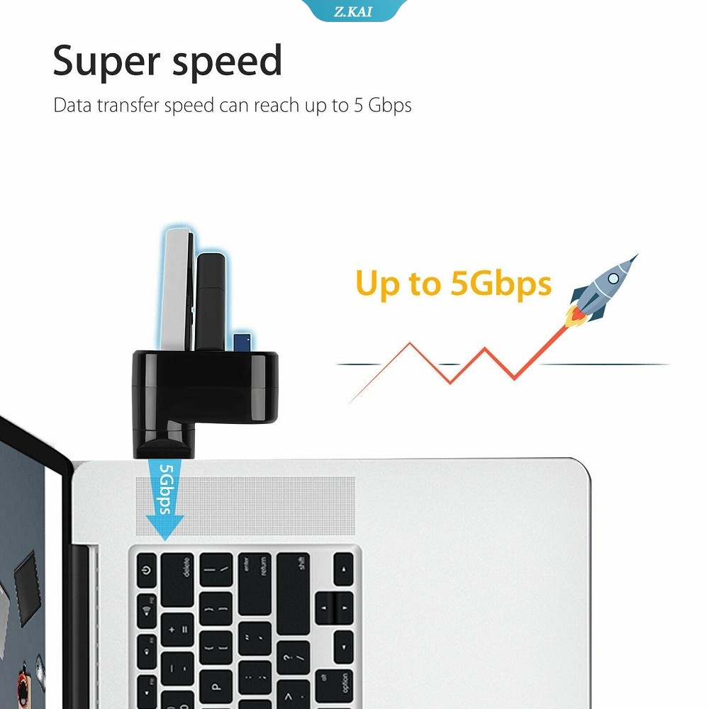 Hub Splitter 3 Port USB 3.0 Universal Mini Rotasi Kecepatan Tinggi Untuk PC Laptop MacBook Pro