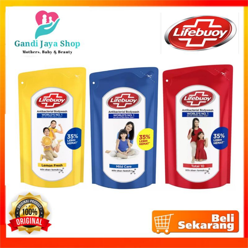 Lifebuoy Body Wash Sabun Mandi Cair Refill 825Ml Mild Care/Total 10/Lemon Fresh