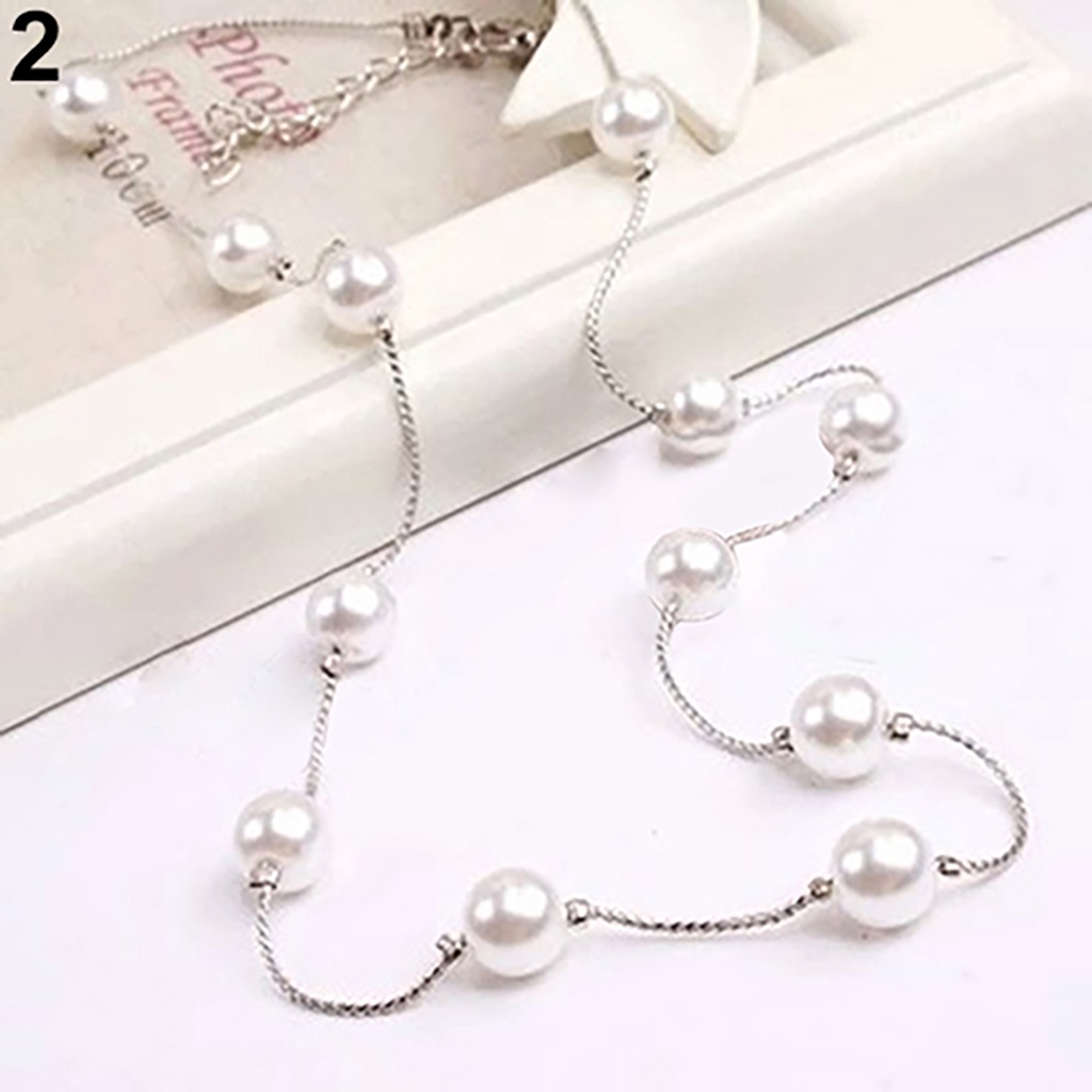 Hu Hu Hu Hu Hu Alat Bantu Pasang Kacamata♡ Kalung Rantai Klavikula Mutiara Imitasi Bahan Alloy Adjustable Untuk Wanita