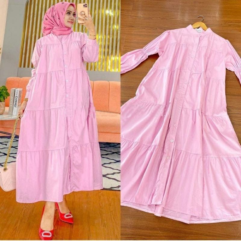 Gamis zoya midi dress full kancing free ongkir