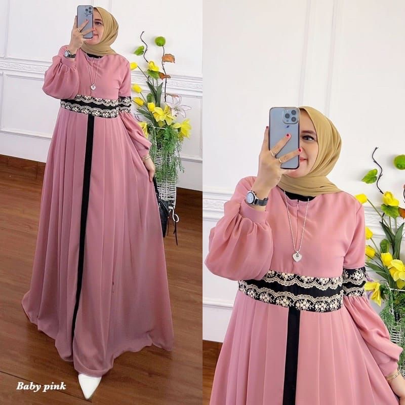 DRESS MUSLIM, baju wanita, dress, gamis, Baju gamis, fashion wanita, Safira Maxy Bahan Ceruty mix pu