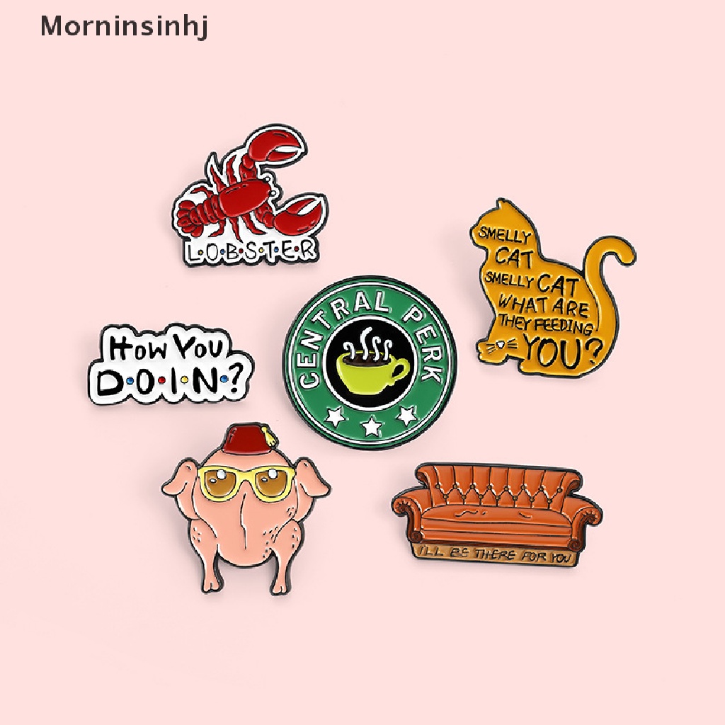 Mornin Friends Bros Pin Enamel Desain Kucing Bau Amis / Lobster / Kalkun / TV Klasik Aksesoris Wanita