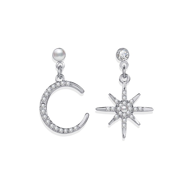 LRC Anting Tusuk Fashion Silver Octagon Star Moon Diamond Asymmetric Earrings 19