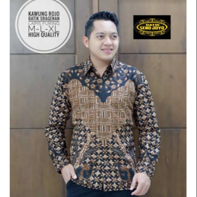 KAWUNG REJO Kemeja Batik Lengan Panjang/Batik Lapis Puring Motif Kawung