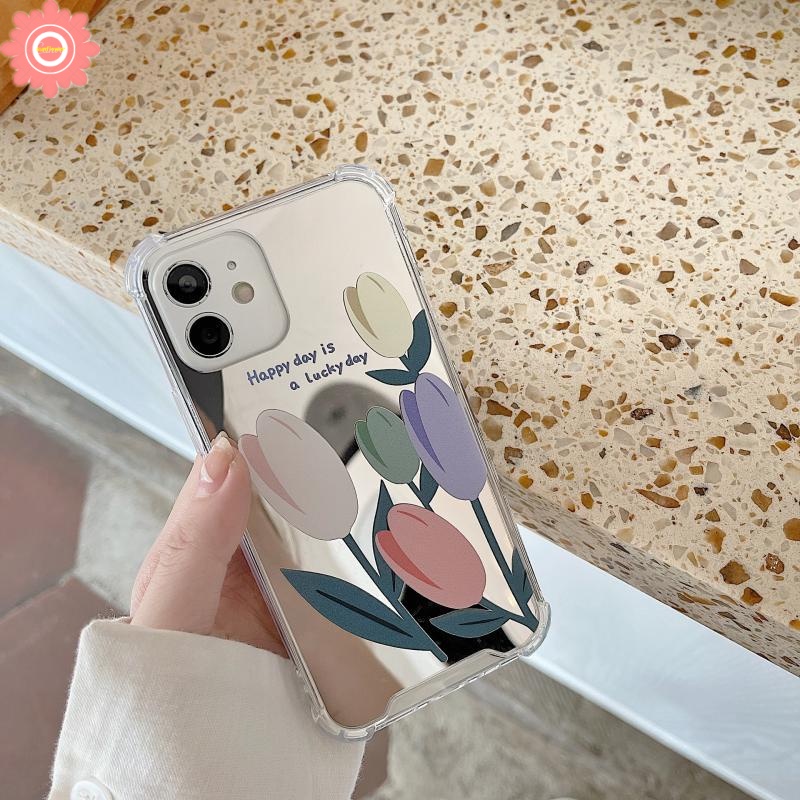 Soft Case Tpu Motif Bunga Tulip Dengan Cermin Untuk IPhone 12 13 11 Pro Max 7 8 11 7Plus 8Plus X XS Max XR SE 2020