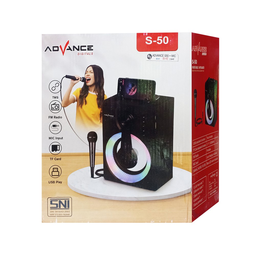 Promo Termurah Speaker Bluetooth Aktif Advance S50 / S 50BT Portable Subwoofer Bass Speaker with FM Radio MP3 Bonus Microphone //Speaker Murah Berkualitas Tinggi | FMS