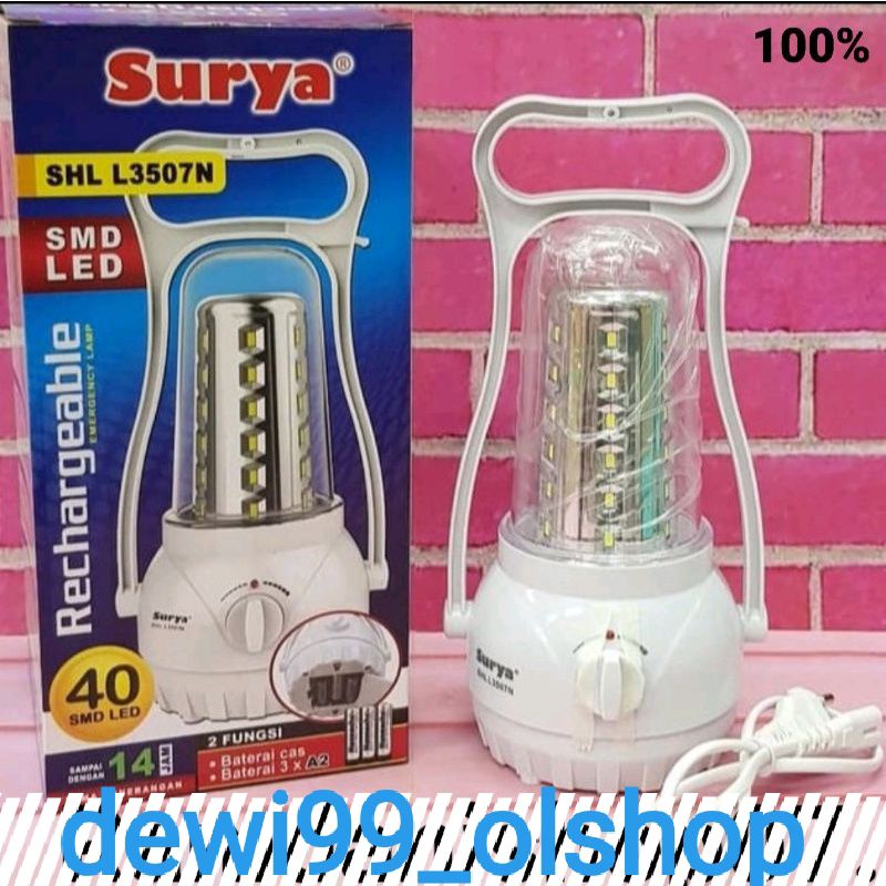 Lampu SURYA Emergency Petromak SHL L3507N SMD 40OED Light Led with Dimmer Switch Reachargeable berkualitas