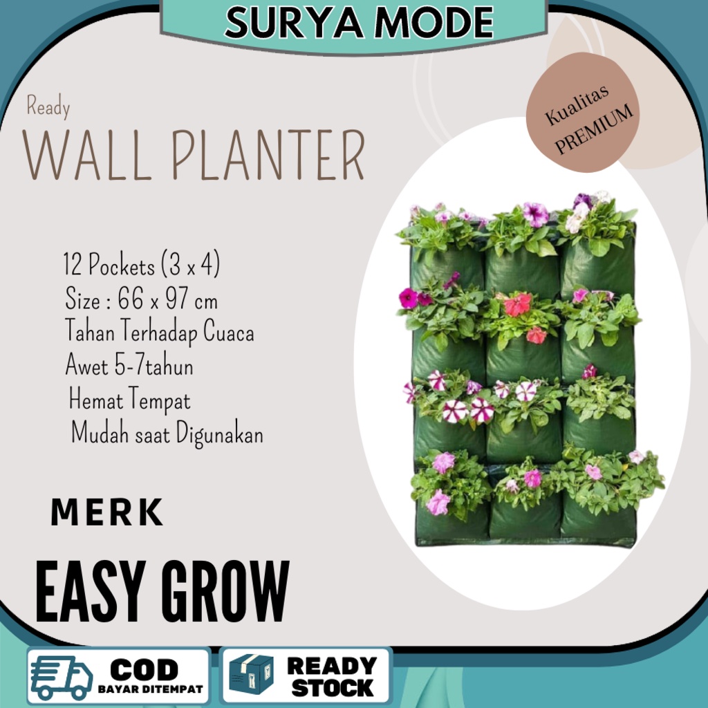 green wall planter bags 12 kantong merk easy grow