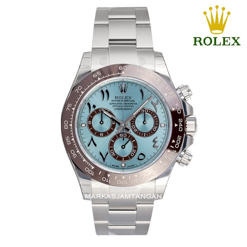 Jam Tangan Pria - Arloji Cowok Rolex Daytona Platinum ice Blue Arabic dial Stainless Steel Men Watch