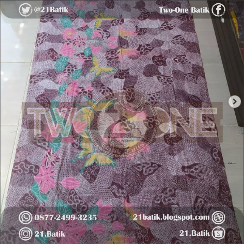 BATIK TULIS INDONESIA BAHAN KAIN KATUN CAP TIGA BENDERA MOTIF BUNGA TRATAI LATAR JAGAD WARNA PINK