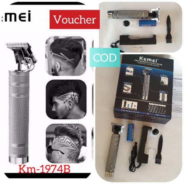 Hair Clipper Original KEMEI KM-1974B Cukuran KEMEI Alat Cukur UKIR CAS RECHARGER