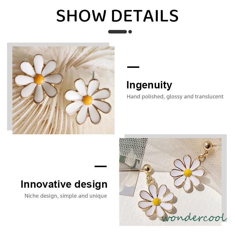 925 Silver Daisy Earrings Fashion Anting Pejantan Bunga Matahari Manis Segar-Won