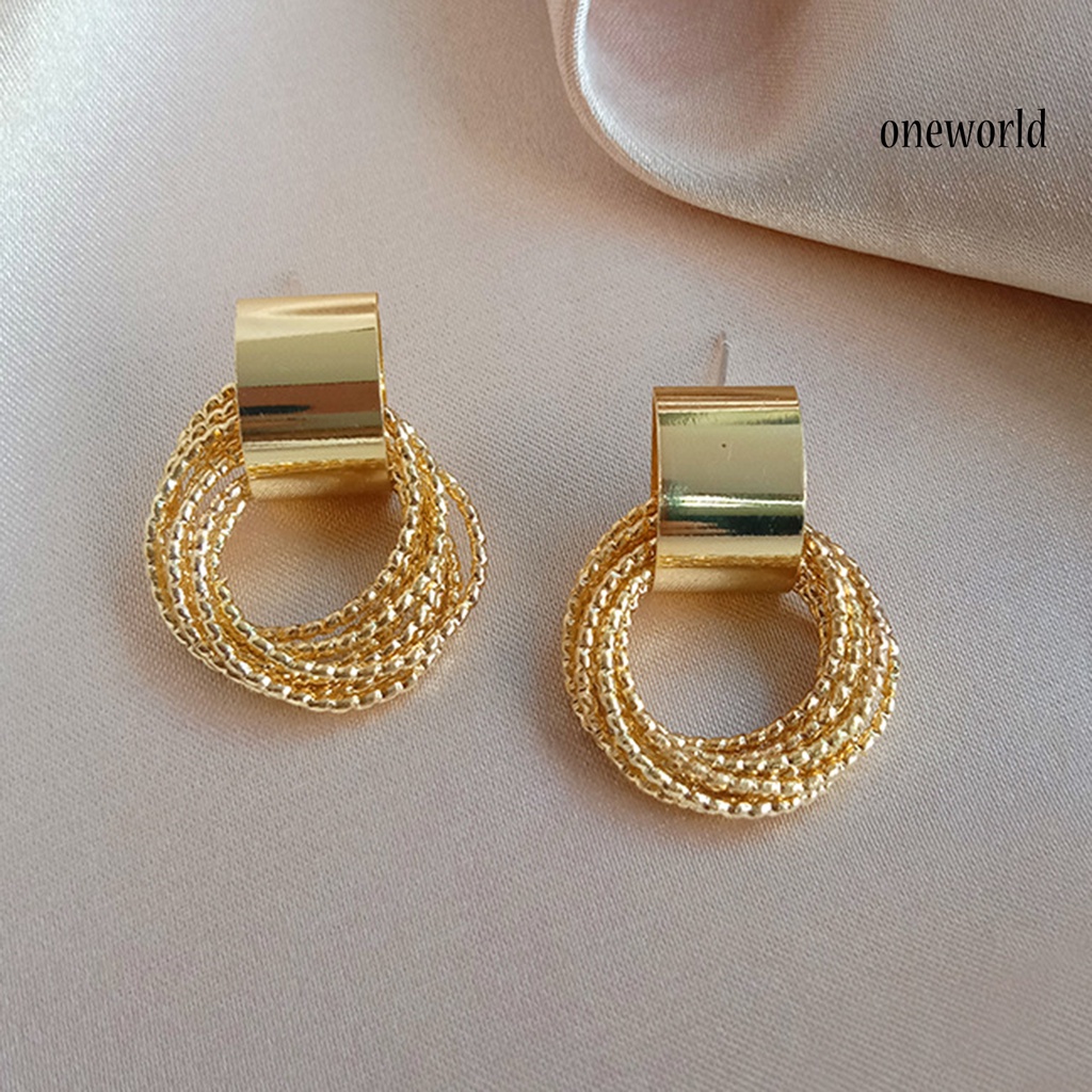 OW# 1 Pair Exquisite Women Multilayer Circle Golden Ear Stud Earring Jewelry Accessory