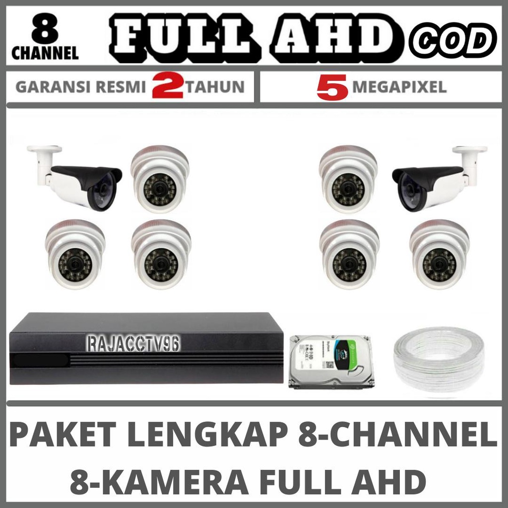 PAKET CCTV 8 CHANNEL 8 CAMERA FULL AHD 5MP 1080P IR SONY KAMERA CCTV KOMPLIT TINGGAL PASANG