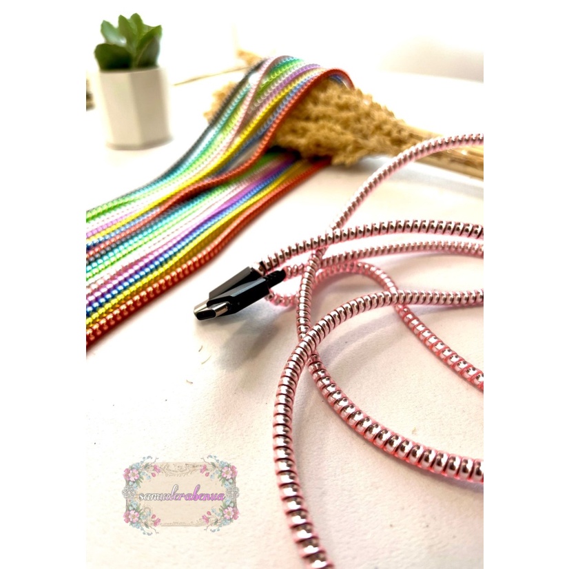 RT94 Pelilit Kabel Spiral Warna Metalic Pelindung Cable Hp Charger Universal Cord Protector solid Color glossy SB3484