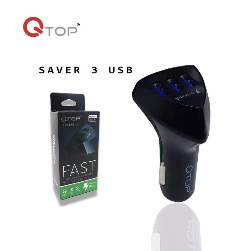 Car Charger Qtop 3 USB Out Put 5.1A USB Car Charger With Flashlight Adaptor Saver Mobil 3USB 5.1A