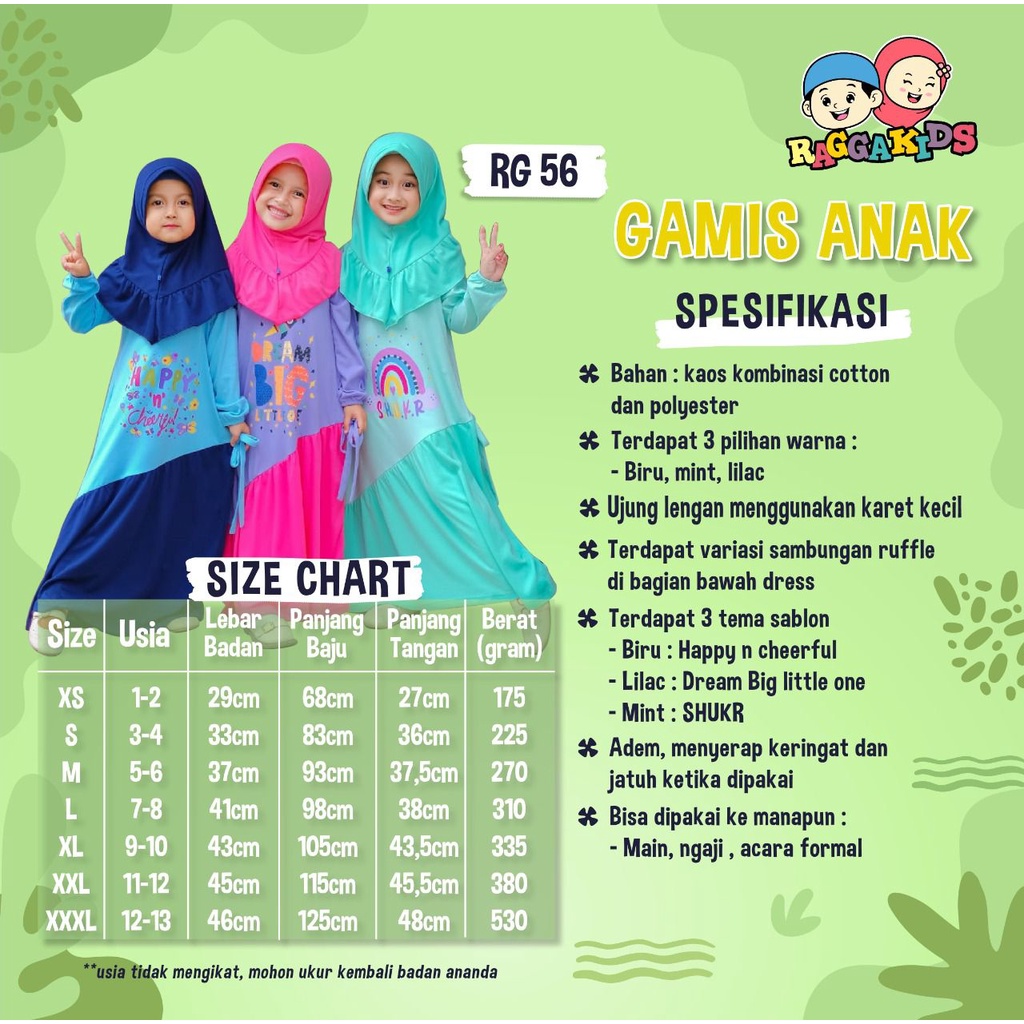 gratis tas baju muslim anak Raggakids Gamis anak premium RG56 free tas