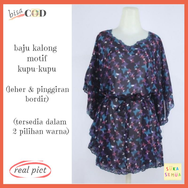 Baju Atasan Wanita / Blus Kalong Bordir Eksklusif (Kupu) / Kelelawar Batwing Sifon Fashion Blouse - 